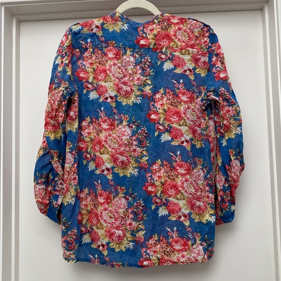 MNG Basics size 8 floral print blue and red blouse3/4 sleeve - Picture 13 of 16